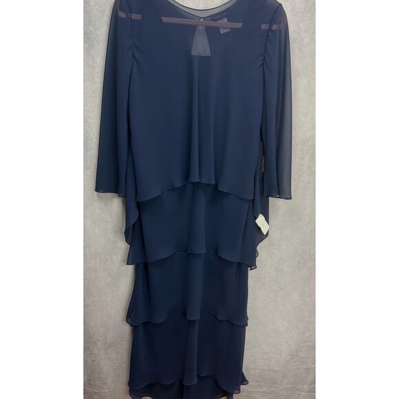 Frascara Elephant Trunk Tea Length Gown Wover Navy With Jacket Dress Size 12 NWT - Picture 5 of 11